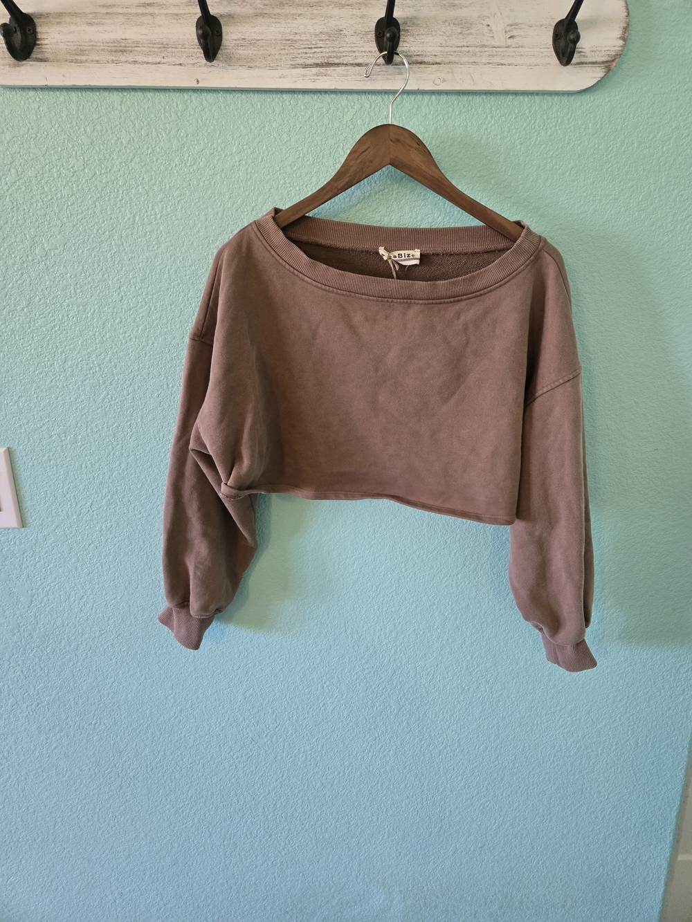LaBiz Cropped Boxy Sweatshirt in Brown